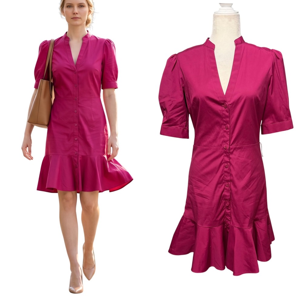Veronica Beard Dress Womens M Molly Pink Mini Ruffle Hem ASO Preppy Luxury Femin
